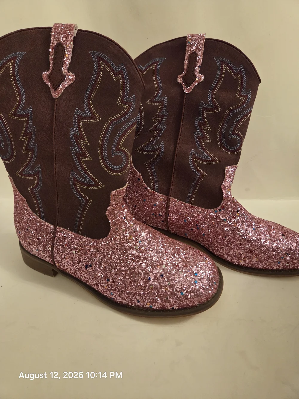 Kids Pink Glitter Cowboy Boots